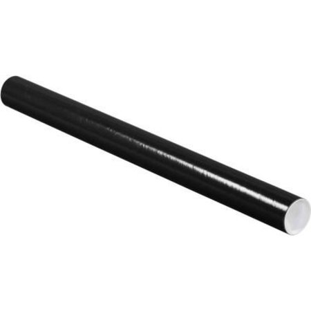 THE PACKAGING WHOLESALERS Colored Mailing Tubes With Caps, 2" Dia. x 24"L, 0.06" Thick, Black, 50/Pack P2024BL